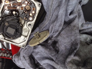 Plastic gear just slides off, initially the wear was so uniform I thought that was part of the design!